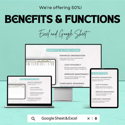 Operations Asset Register Template | Asset Management Spreadsheet | Excel & Google Sheets | Business Asset Tracker