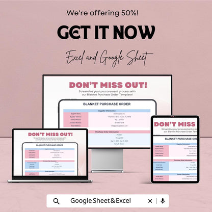 Blanket Purchase Order Sheet - Google Sheets & Excel - Purchase Order Management - Customizable Template