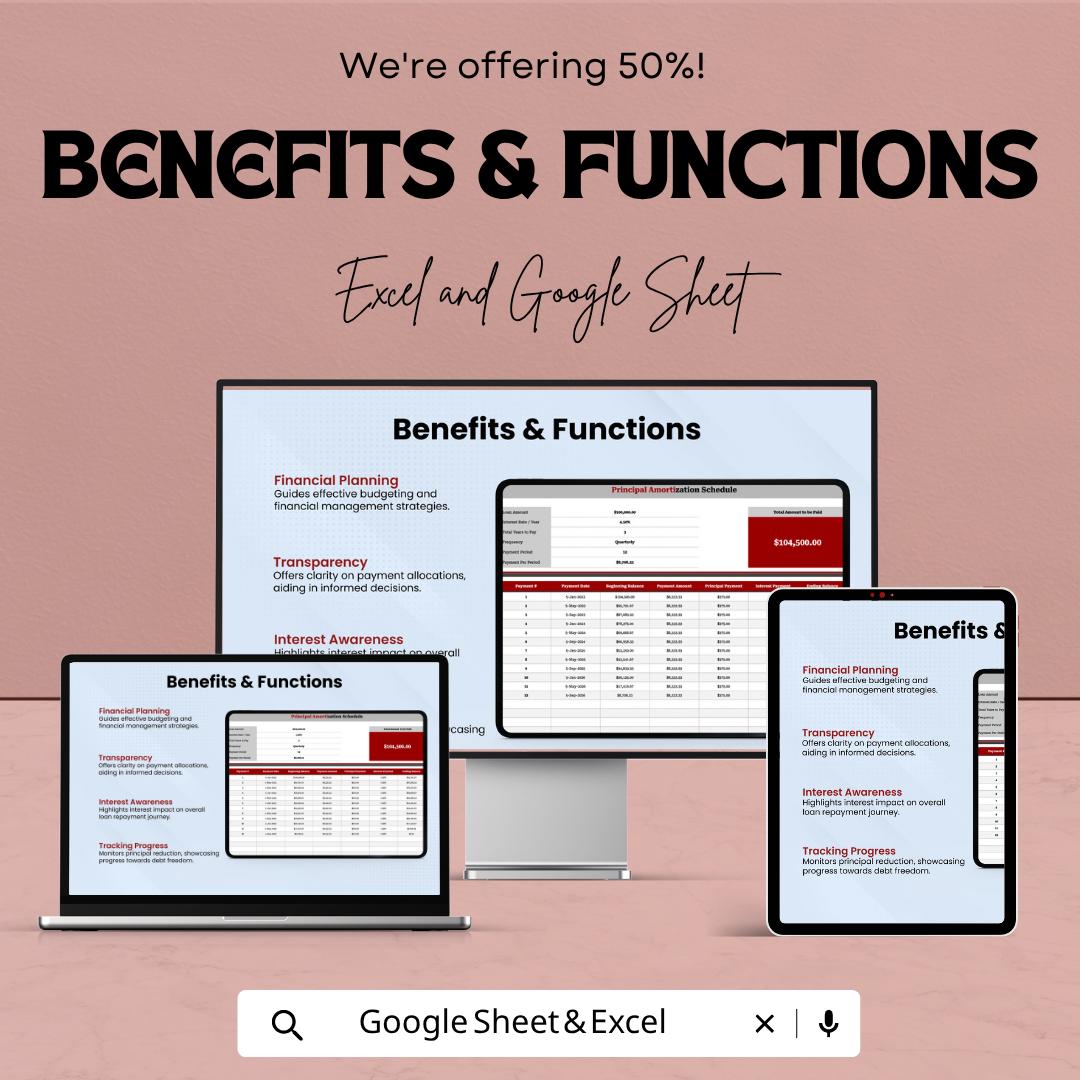 Principal Amortization Schedule Template | Loan Payment Calculator | Mortgage Amortization Spreadsheet | Loan Repayment Tracker