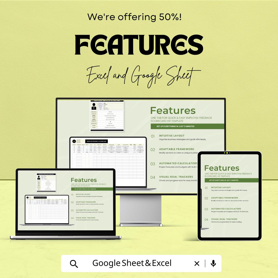 Employee Feedback Scorecard HR Sheet | Excel & Google Sheet Template | Performance Review Tracker | Staff Feedback Form