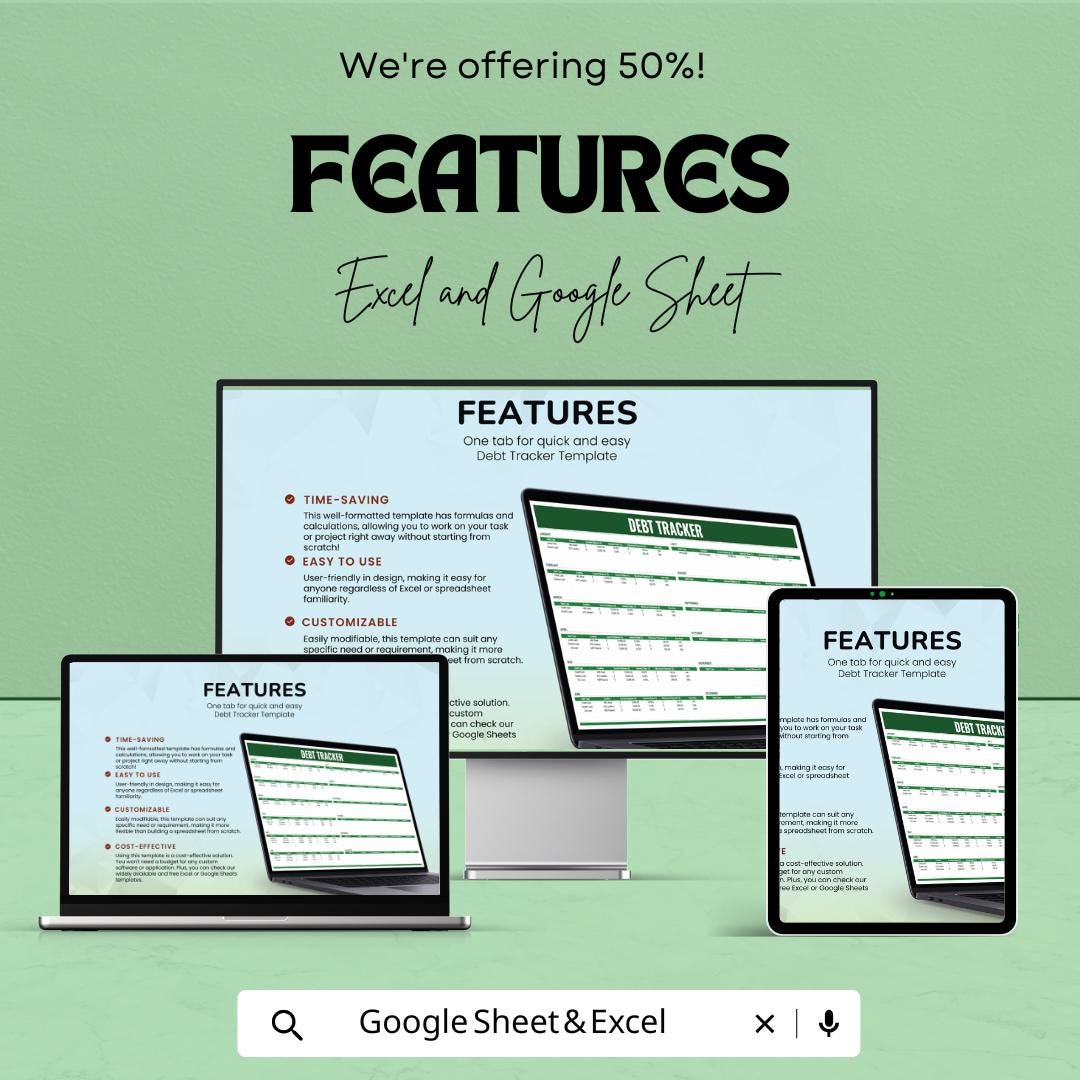 Debt Tracker Template | Excel & Google Sheets | Monthly Debt Spreadsheet | Personal Finance Planner | Debt Payoff Tracker