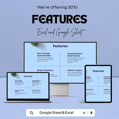 Sample Work Order Template | Service Invoice Sheet | Editable Excel & Google Sheets Work Order | Business Work Request Form