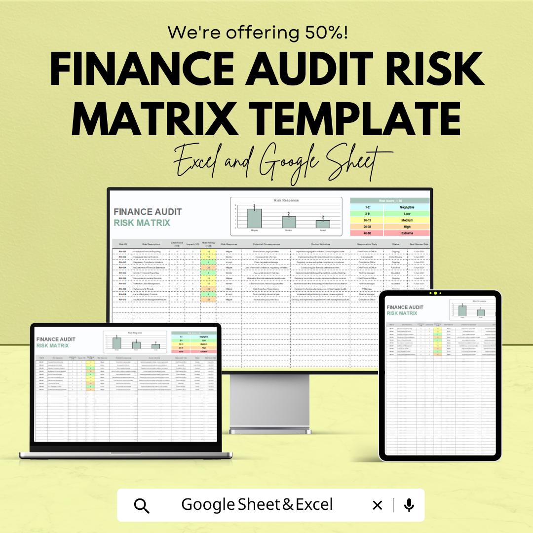 Finance Audit Risk Matrix Template | Audit Risk Evaluation Chart | Internal Control Risk Register | Risk Scoring Spreadsheet