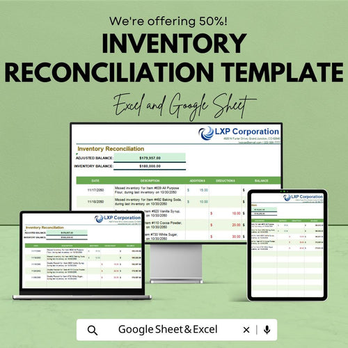 Inventory Reconciliation Template | Excel & Google Sheets Stock Reconciliation Spreadsheet | Inventory Audit Tracker | Stock Adjustment Log