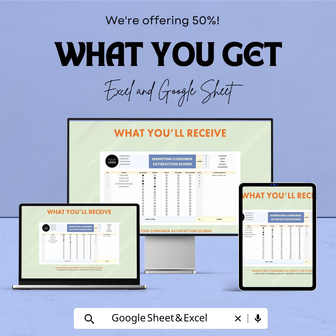 Marketing Consumer Satisfaction Scores Sheet | Google Sheets Template for Customer Feedback | Survey Results Tracker | Instant Download
