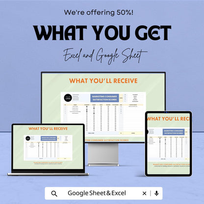 Marketing Consumer Satisfaction Scores Sheet | Google Sheets Template for Customer Feedback | Survey Results Tracker | Instant Download