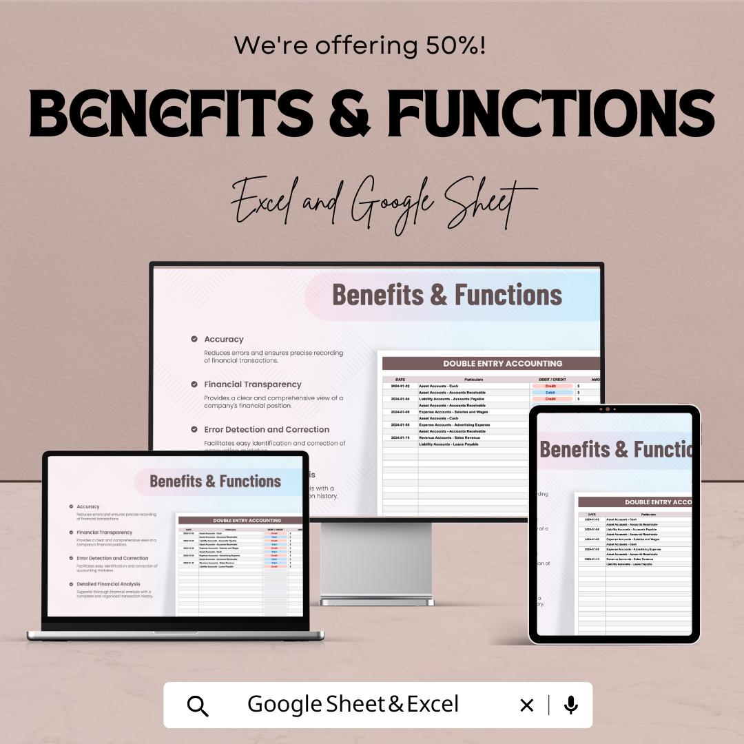 Double Entry Accounting Template | Ledger & Journal System | Debit Credit Tracker | Bookkeeping Spreadsheet