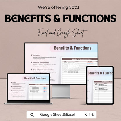 Double Entry Accounting Template | Ledger & Journal System | Debit Credit Tracker | Bookkeeping Spreadsheet