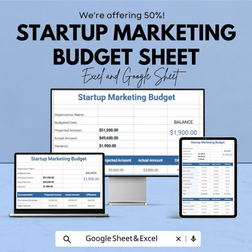 Startup Marketing Budget Sheet | Google Sheet & Excel Template for Budget Allocation, Expense Tracking, and ROI Analysis | Editable Business