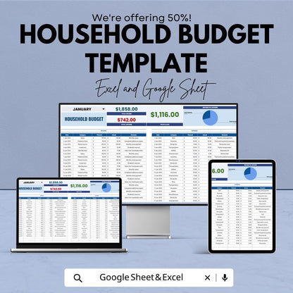 Household Budget Template Excel Google Sheets | Monthly Family Budget Planner | Expense Tracker Spreadsheet | Bill Organizer