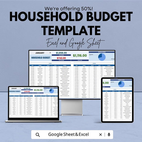 Household Budget Template Excel Google Sheets | Monthly Family Budget Planner | Expense Tracker Spreadsheet | Bill Organizer