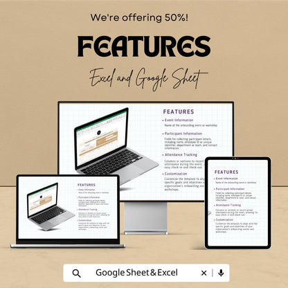 Onboarding Event & Workshop Attendance Sheet HR Template | Employee Training Attendance Tracker | Excel and Google Sheets