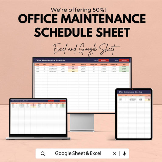 Office Maintenance Schedule Sheet | Excel & Google Sheet | Detailed Maintenance Planner | Office Task Management Template | Easy to Use