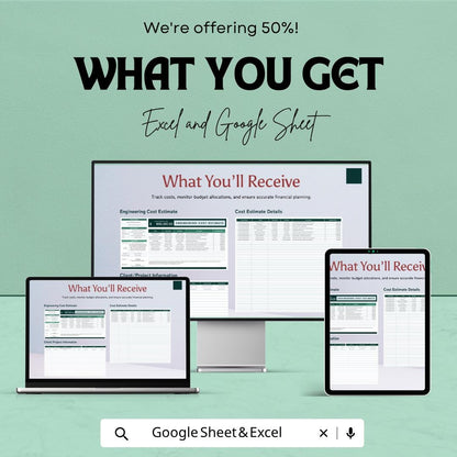 Engineering Cost Estimate Template | Project Cost Spreadsheet | Construction Budget Template | Excel & Google Sheets |