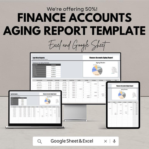 Finance Accounts Aging Report Template, Accounts Receivable Aging,  AR Aging Spreadsheet, Invoice Aging Tracker, Finance Report