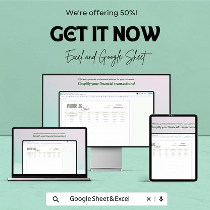 Visitor Log Sheet Template | Excel Visitor Sign In Sheet | Google Sheets Visitor Tracker | Reception Log Book | Office Visitor Register |