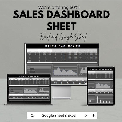 Sales Dashboard Template | Excel and Google Sheet | Sales Tracking Spreadsheet | KPI Dashboard | Performance Metrics Tracker