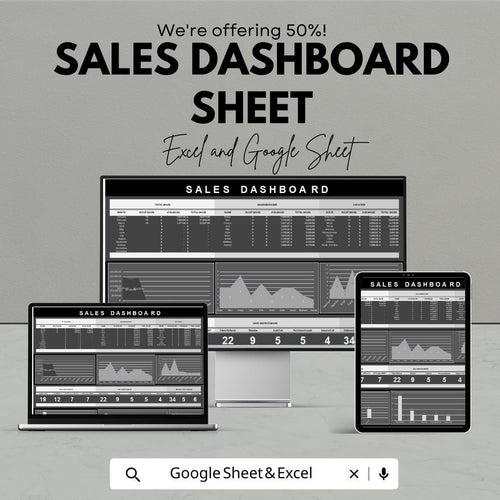 Sales Dashboard Template | Excel and Google Sheet | Sales Tracking Spreadsheet | KPI Dashboard | Performance Metrics Tracker