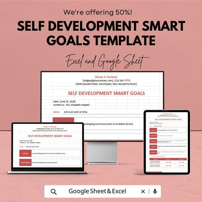 SMART Goals Template Excel & Google Sheets | Self Development Planner | Goal Setting Worksheet | Productivity Tracker | Personal Growth
