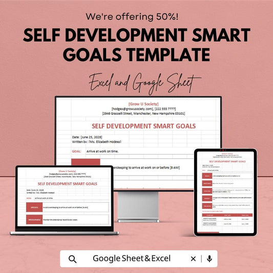 SMART Goals Template Excel & Google Sheets | Self Development Planner | Goal Setting Worksheet | Productivity Tracker | Personal Growth
