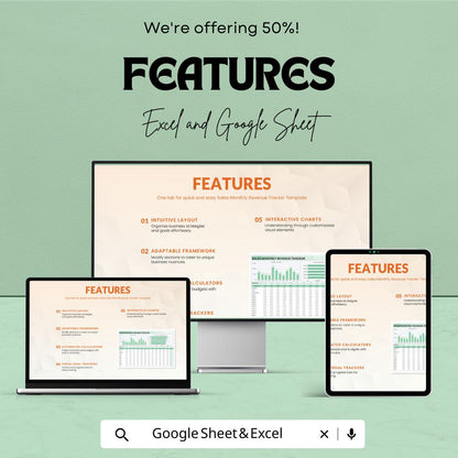 Sales Monthly Revenue Tracker Template | Excel & Google Sheets | Business Income Tracker | Monthly Sales Dashboard | Finance Planner