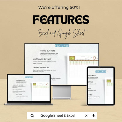 Accounts Receivable Aging Report Template, Excel & Google Sheets AR Tracker, Invoice Aging Spreadsheet, Small Business Finance Tool