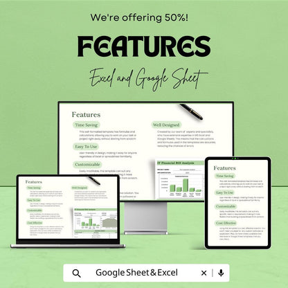 IT Financial Analysis Template | Excel & Google Sheets Roi Calculator | IT Investment Return Tracker | Business ROI Analysis Spreadsheet