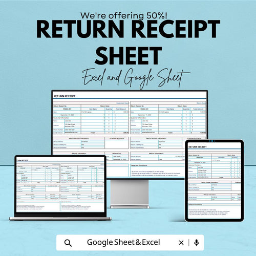 Return Receipt Template - Seamless Return Management for Excel and Google Sheets | Detailed, Customizable & Easy-to-Use | Instant Download