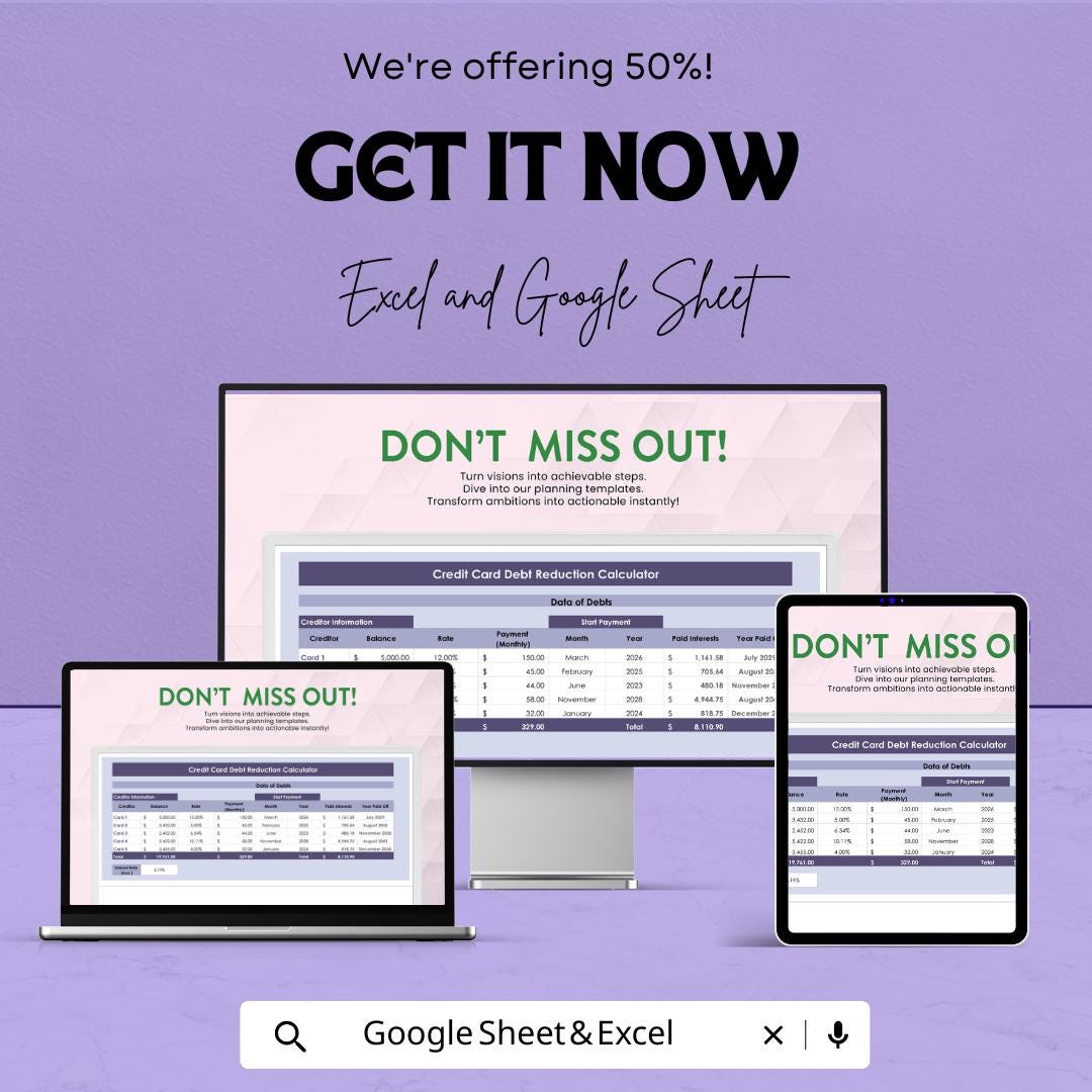 Debt Reduction Calculator Sheet | Excel & Google Sheet | Personal Finance Tracker | Debt Payoff Plan | Financial Freedom