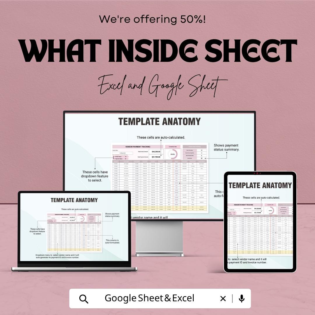 Vendor Payment Tracking Template | Accounts Payable Tracker Excel | Vendor Invoice Tracker Spreadsheet | Payment Management Sheet