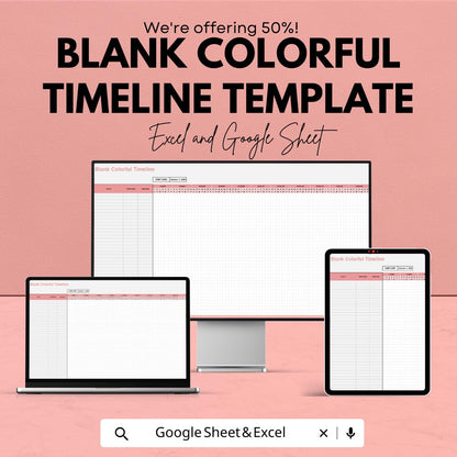 Blank Colorful Timeline Template | Excel & Google Sheet Planner | Project Schedule | Editable Chronological Tracker