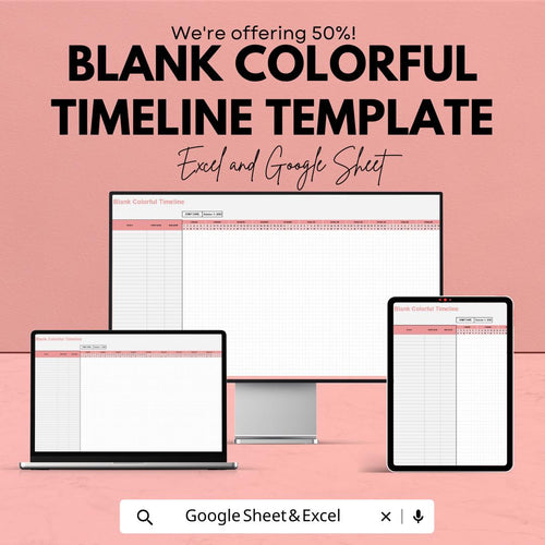 Blank Colorful Timeline Template | Excel & Google Sheet Planner | Project Schedule | Editable Chronological Tracker