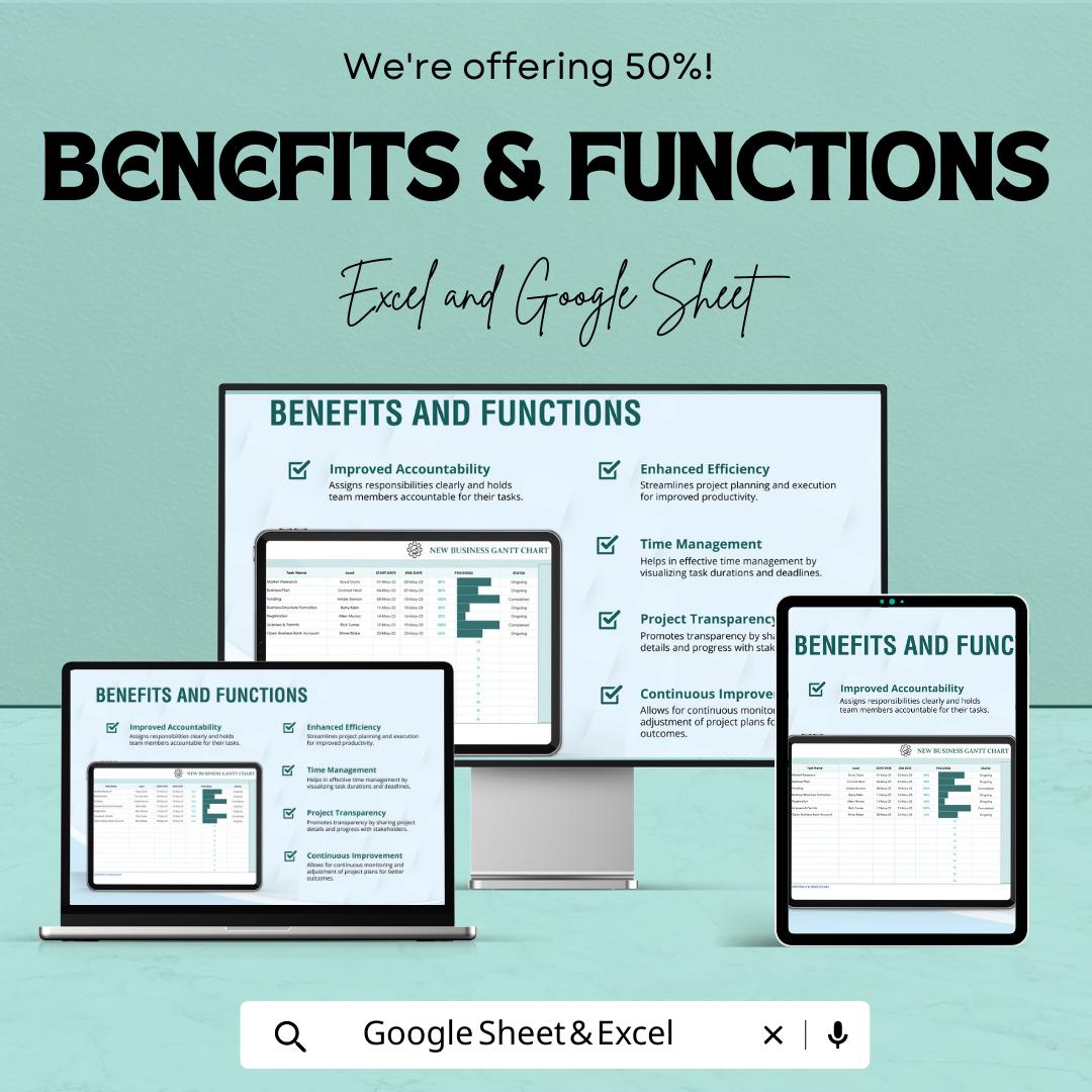 New Business Gantt Chart Template , Project Timeline Planner, Startup Project Management Spreadsheet, Task Tracker, Business Planning Tool
