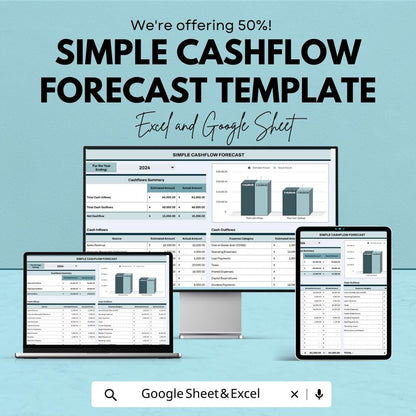 Simple Cashflow Forecast Template | Excel & Google Sheets | Cash Flow Tracker | Small Business Budget Planner