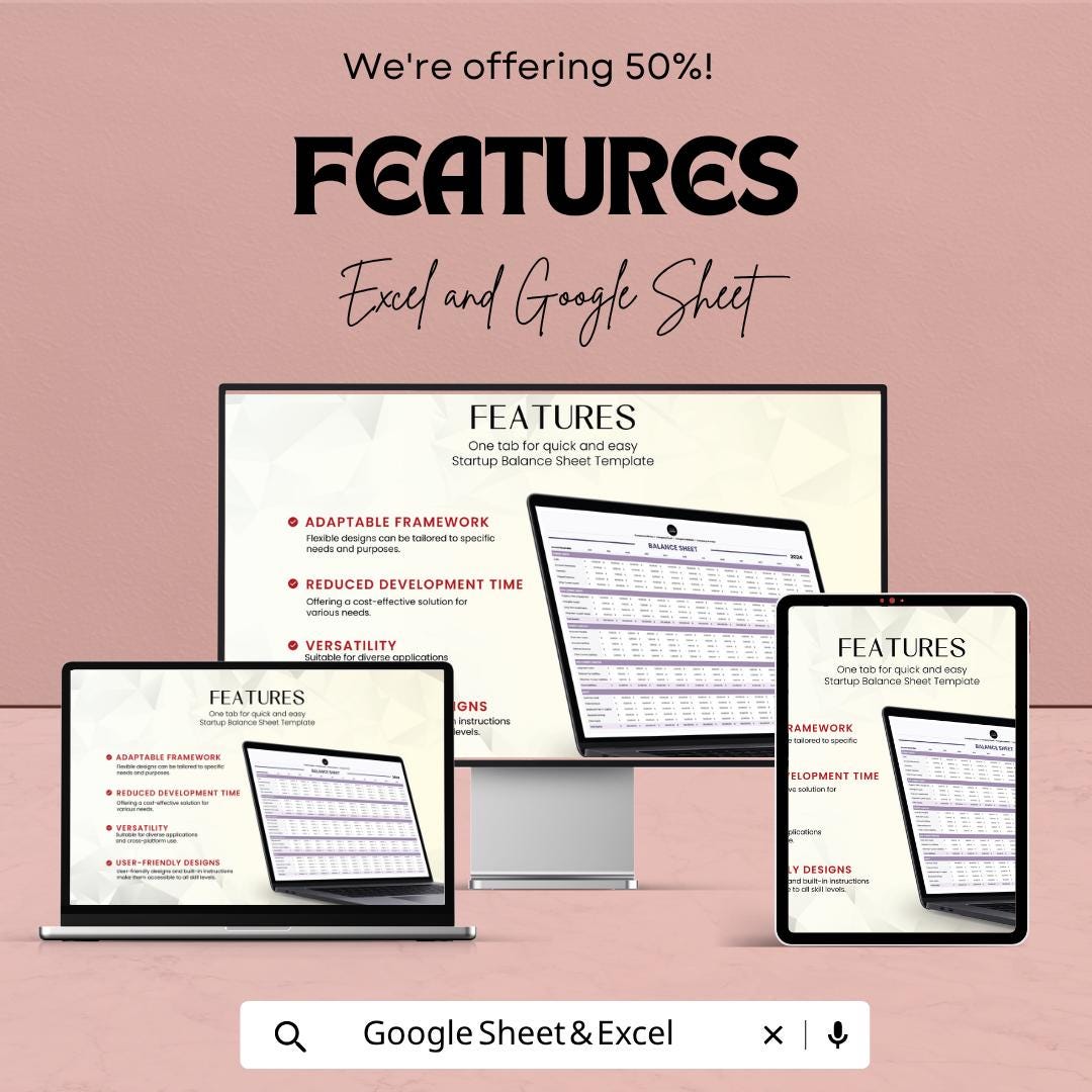 Startup Balance Sheet Template | Business Financial Statement | Balance Sheet Spreadsheet | Startup Finance Template | Excel & Google Sheets