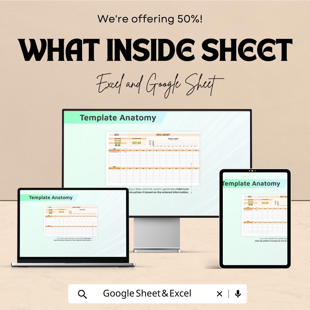 Hotel Budget Template | Hotel Expense Tracker | Revenue & Cost Management sheet | Excel and Google Sheets | Hospitality Finance Planner