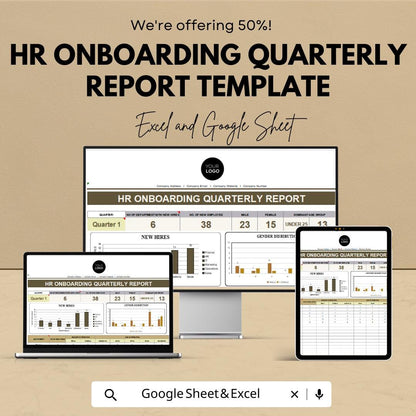 HR Onboarding Quarterly Report Template | Employee Onboarding Dashboard | HR Analytics Spreadsheet | Excel & Google Sheets