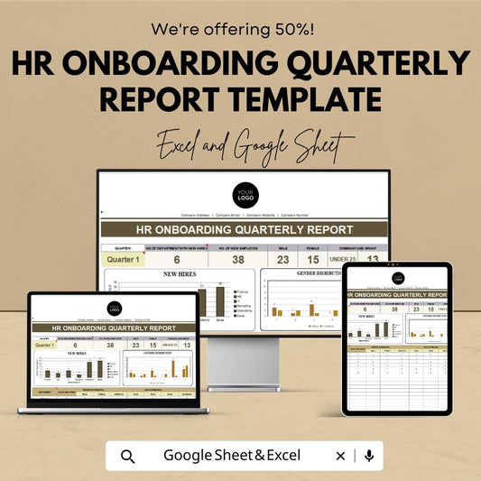 HR Onboarding Quarterly Report Template | Employee Onboarding Dashboard | HR Analytics Spreadsheet | Excel & Google Sheets