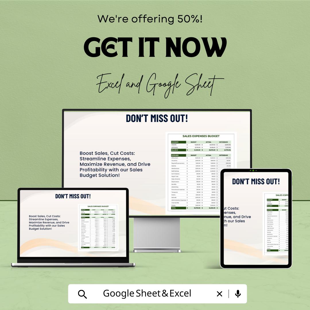 Sales Expense Budget Template | Sales Cost Management Tool | Budget Planning and Analysis Spreadsheet