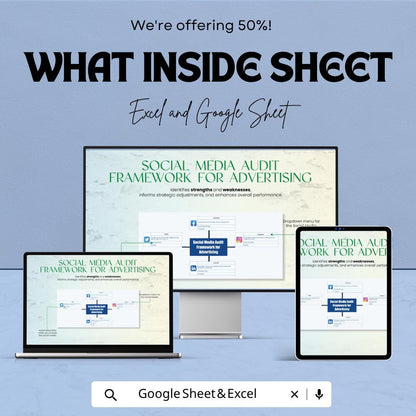Social Media Audit Template | Marketing Audit Framework | Advertising Strategy Planner | Excel & Google Sheets | Social Media Analysis Tool