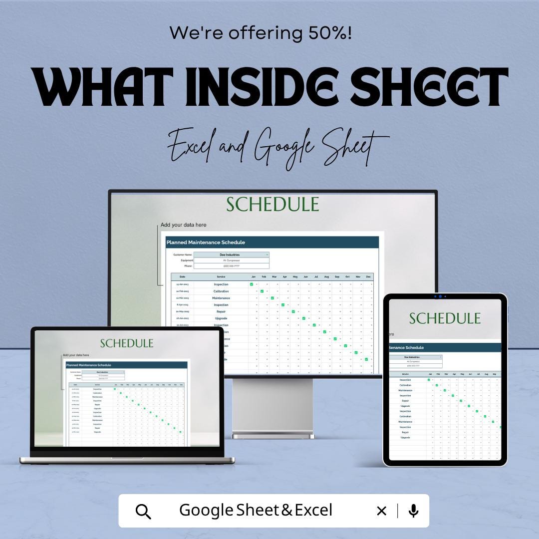 Planned Maintenance Schedule Template | Preventive Maintenance Tracker | Equipment Maintenance Log | Excel & Google Sheets