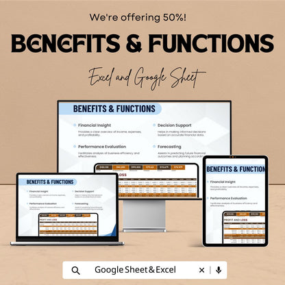 Profit and Loss Template | P&L Statement Spreadsheet | Income Expense Tracker | Excel and Google Sheets