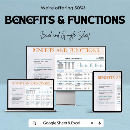 Sample HR Budget Template | Human Resources Budget Planner | HR Cost Tracking Spreadsheet | Excel & Google Sheets | HR Financial Planning