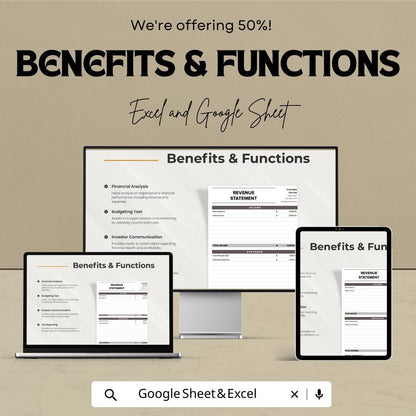 Revenue Statement Template | Excel & Google Sheets Income Statement | Business Revenue Tracker | Financial Statement Spreadsheet