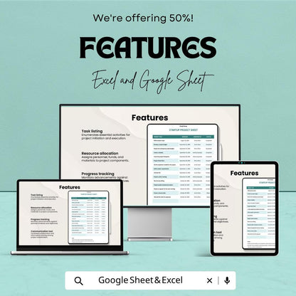 Startup Project Sheet Template | Project Tracking Spreadsheet | Task Management Sheet | Project Management Template | Excel & Google Sheets