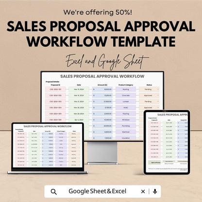 Sales Proposal Approval Workflow Template Excel & Google Sheets | Proposal Tracking Spreadsheet | Sales Approval Process Manager