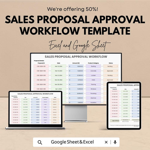Sales Proposal Approval Workflow Template Excel & Google Sheets | Proposal Tracking Spreadsheet | Sales Approval Process Manager