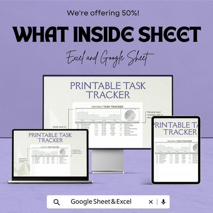Printable Task Tracker Template Excel & Google Sheets | Project Management Spreadsheet | Daily Work Planner | Employee Task Log Dashboard