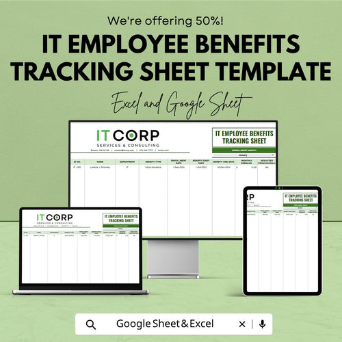 IT Employee Benefits Tracking Sheet | HR Benefits Tracker | Employee Benefits Spreadsheet | HR Management Tool | Staff Benefits Planner