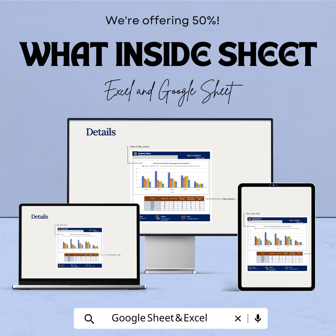 Multi Series Column Chart Sheet for Excel & Google Sheets - 50% Off - Visual Data Comparison Template